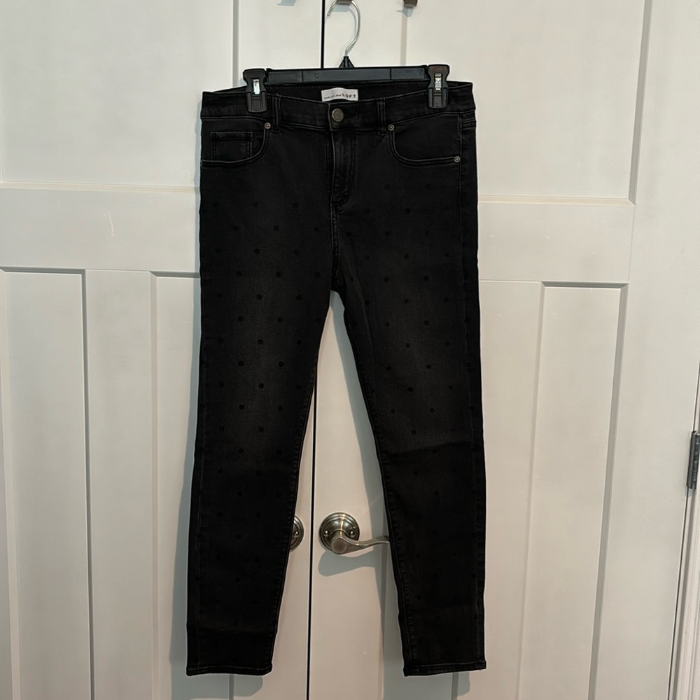 Loft Black Polka Dot Skinny Jeans Women Size 10